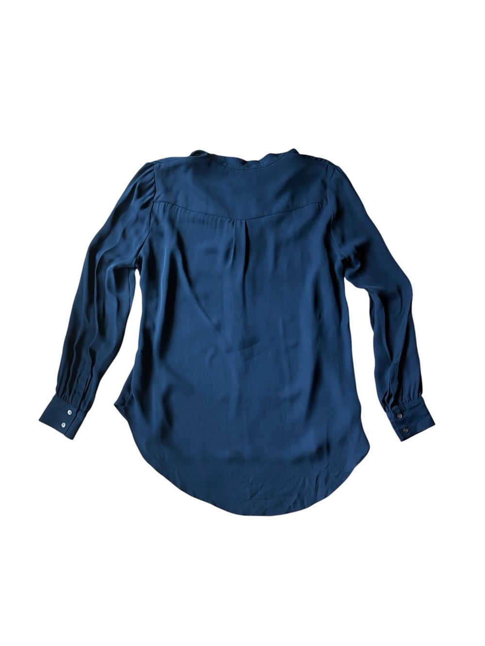 Haute Hippie 100% Silk Henley Mandarin Collar Blouse Navy L NWT - Picture 3 of 7